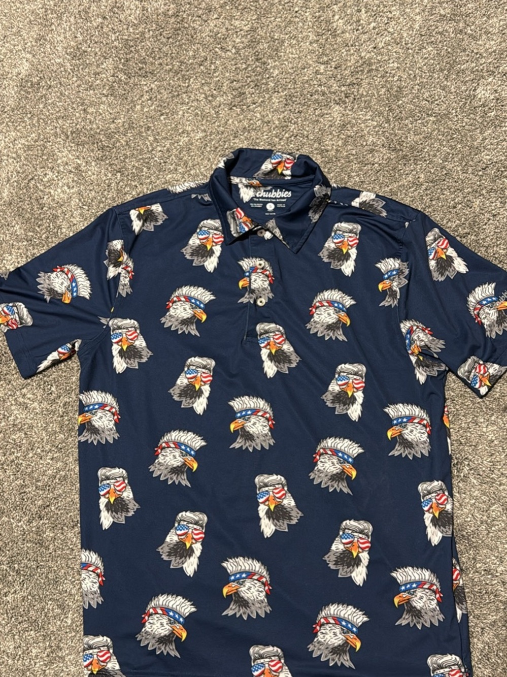 Chubbies Men’s Navy Eagle Print Polo Shirt Small